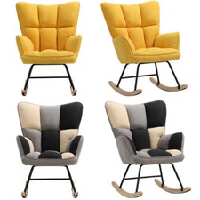 Buttoned/Cube Back Nursing Rocking Chair Nursery Glider Rocker Armchair Wood Leg