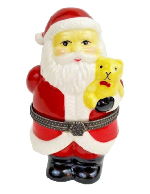 Santa Claus and Teddy Bear Trinket Box 4 1/4'' x 2 1/2'' x 2'' NWT Vintage