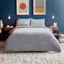 Silentnight Cosy Teddy Fleece Duvet Set Winter Grey Quilt Bed Cover Super Soft
