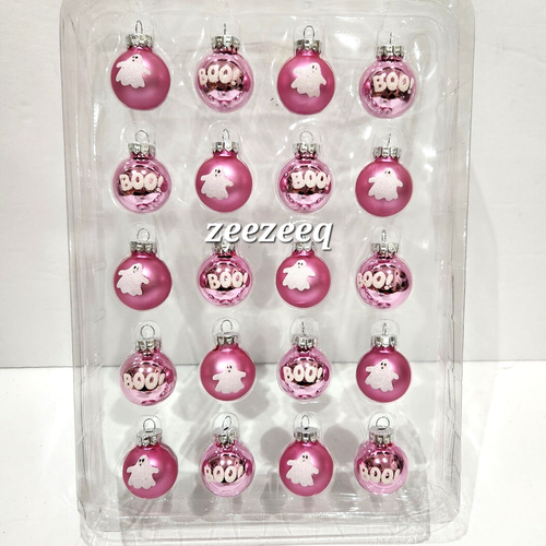 Halloween MINI Ghost BOO Pink Glass Ornaments 1" Set of 20 - Picture 2 of 5