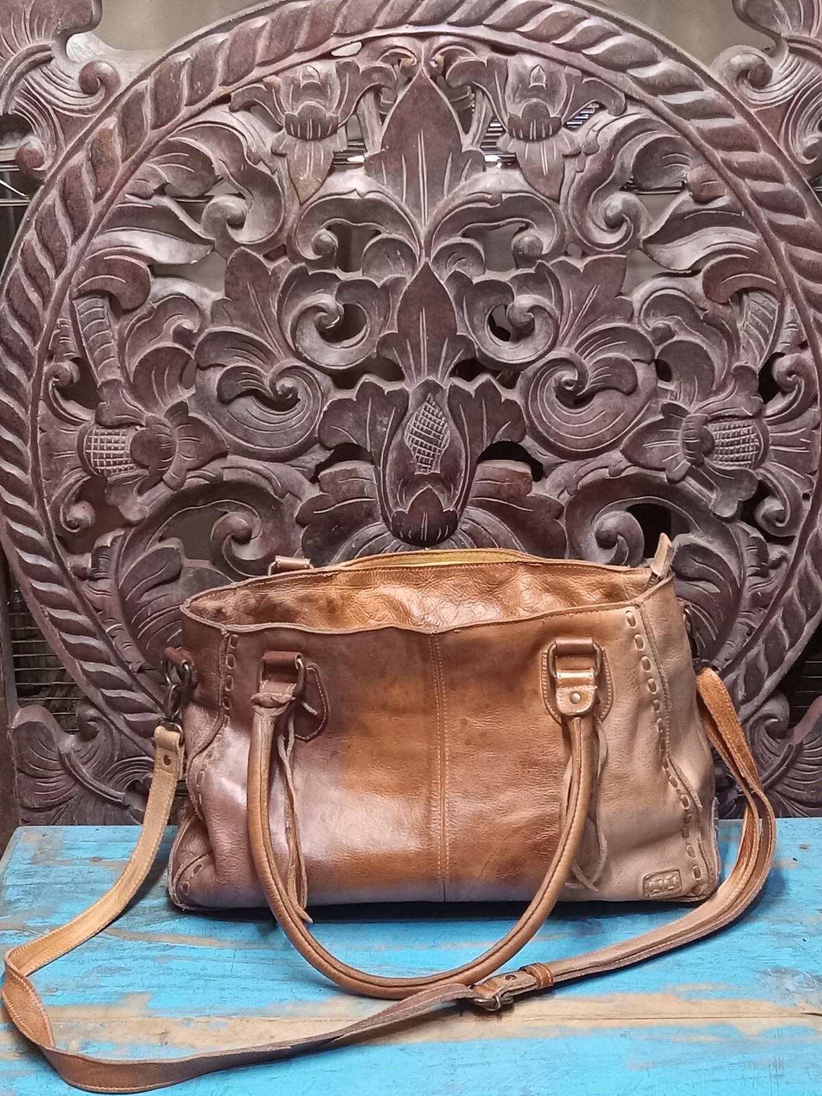 Bed Stu Rockababy Tie Dye Cafe Latte Leather Crossbody Bag Pocketbook