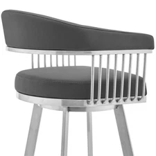 Bronson 30" Gray Faux Leather and Brushed Stainless Steel Swivel Bar Stool