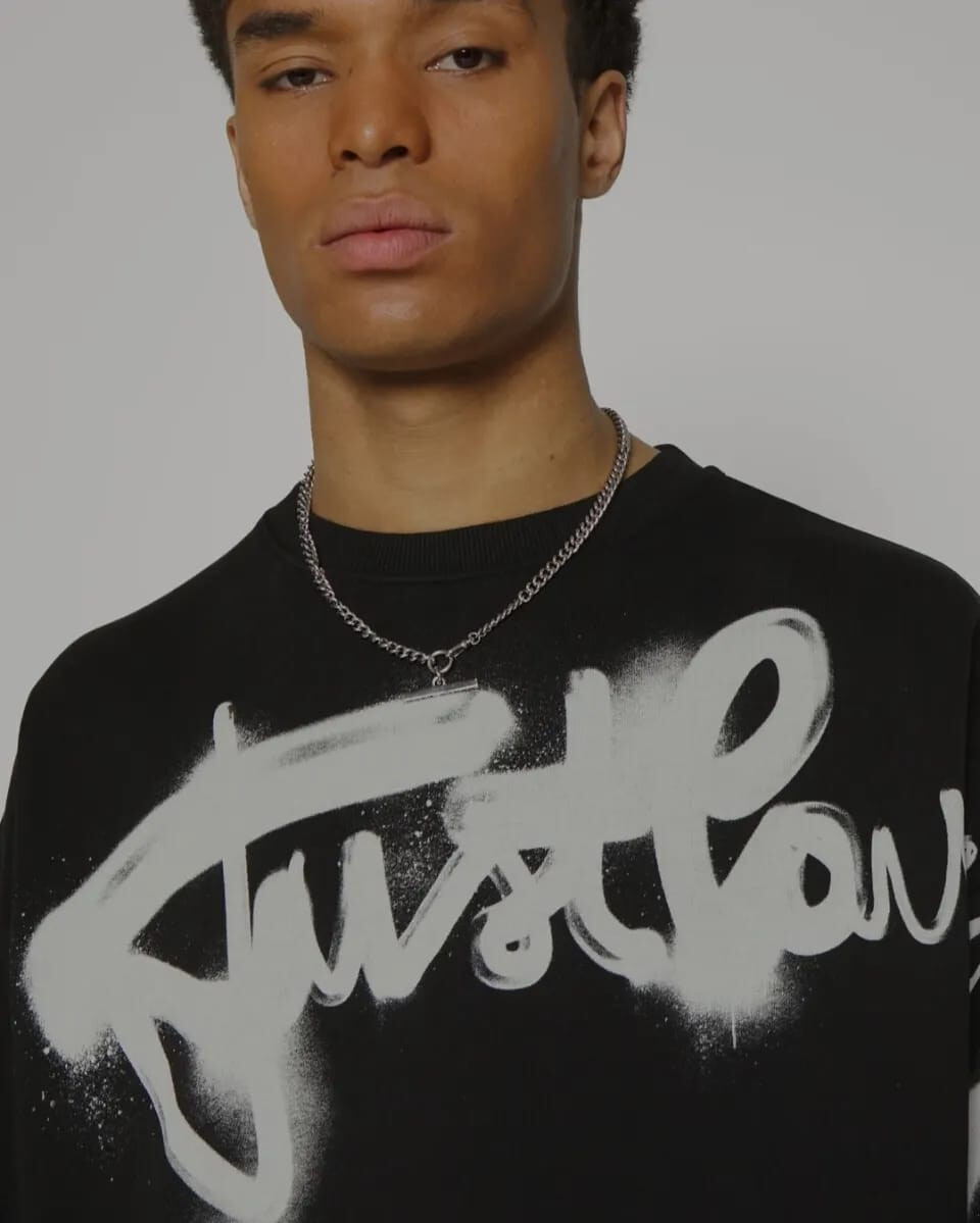 JUST CAVALLI SOHO CREW NECK SWEATSHIRT WITH SPRAY LOGO PRINT- BLACK. image 3