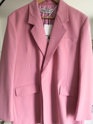 ZARA LIGHT PINK OVERSIZED DOUBLE BREASTED BLAZER JACKET, XS