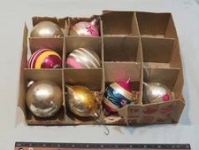 Vintage Shiny Brite Christmas Tree Glass Ornaments, Qty 8, Partial Box