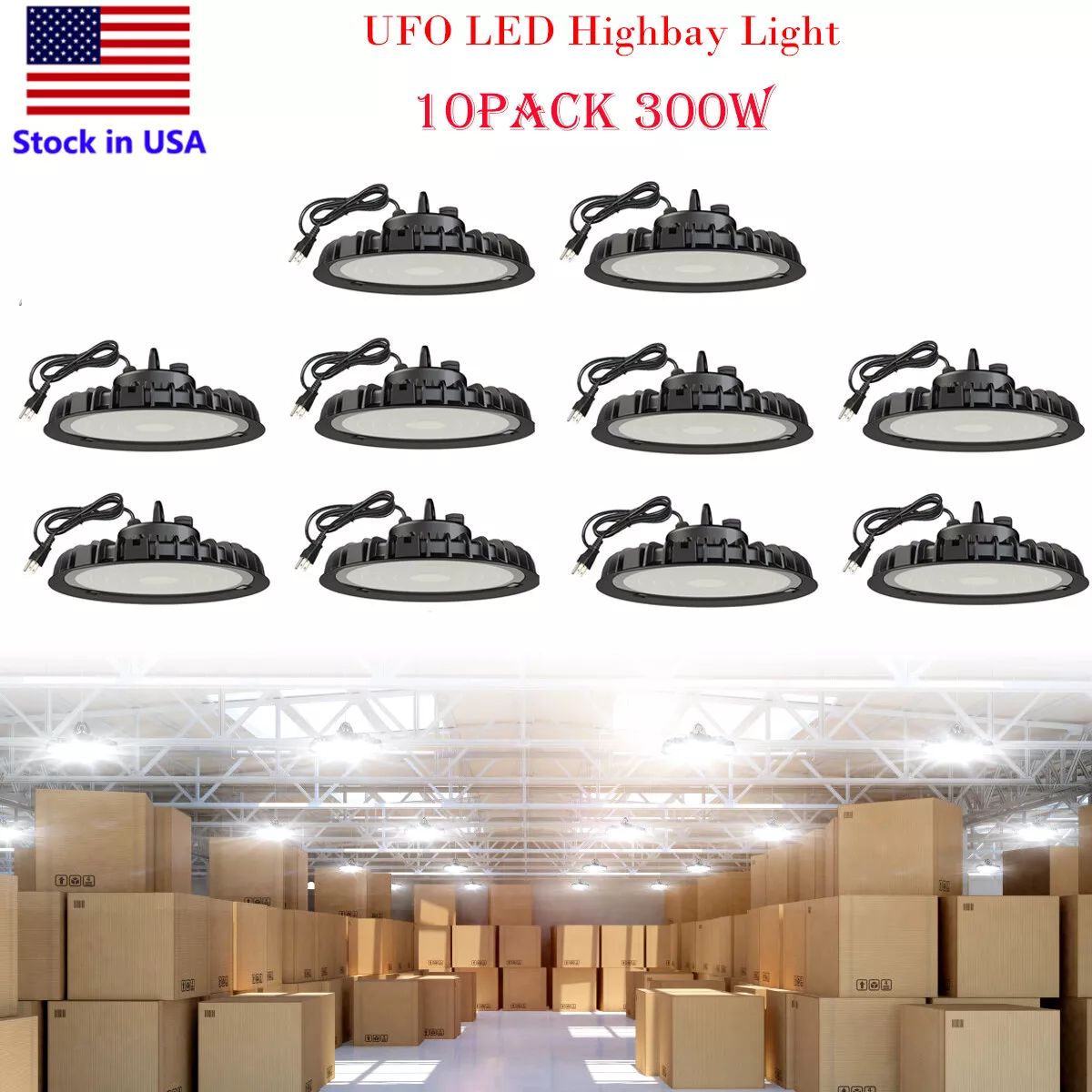 10Pack 300W UFO LED High Bay Light LED Shop Lights Warehouse Gym