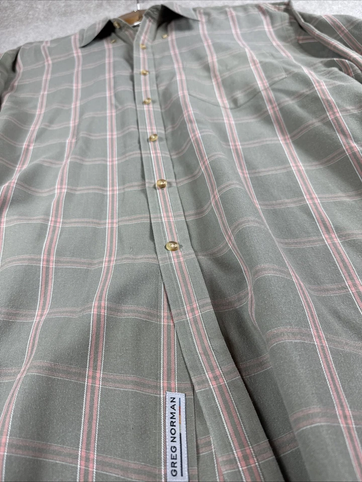 Camisa de vestir Greg Norman para hombre grande verde a cuadros informal manga larga abotonada como nueva Foto 3 de 4