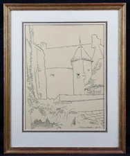 Emile BOUNEAU (1902-1970) The Manor Japonisme Ink Avignon School of Paris