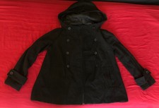 Zara Basic Outerwear Black Wool Blend Hooded Short Coat Size S