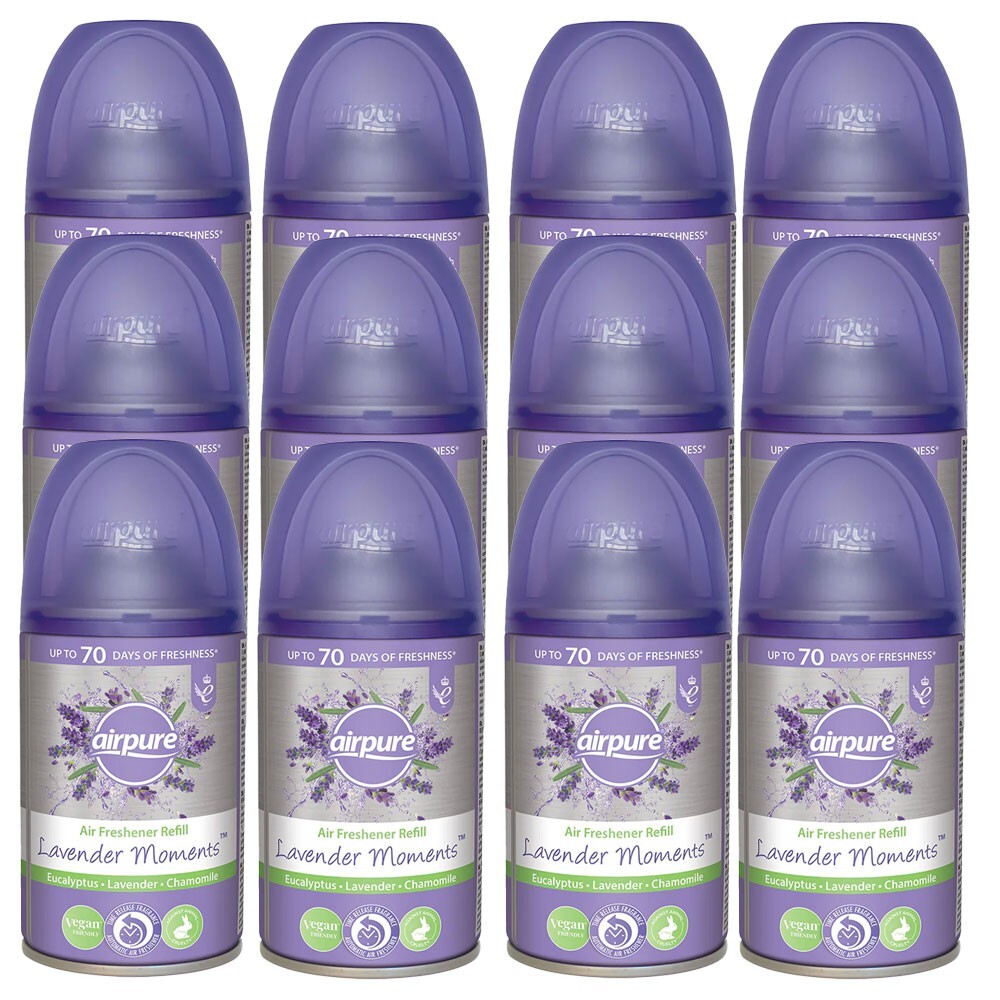 12x AirPure Refill Lavender Moments Automatic Fragrance Air Freshener 250ml