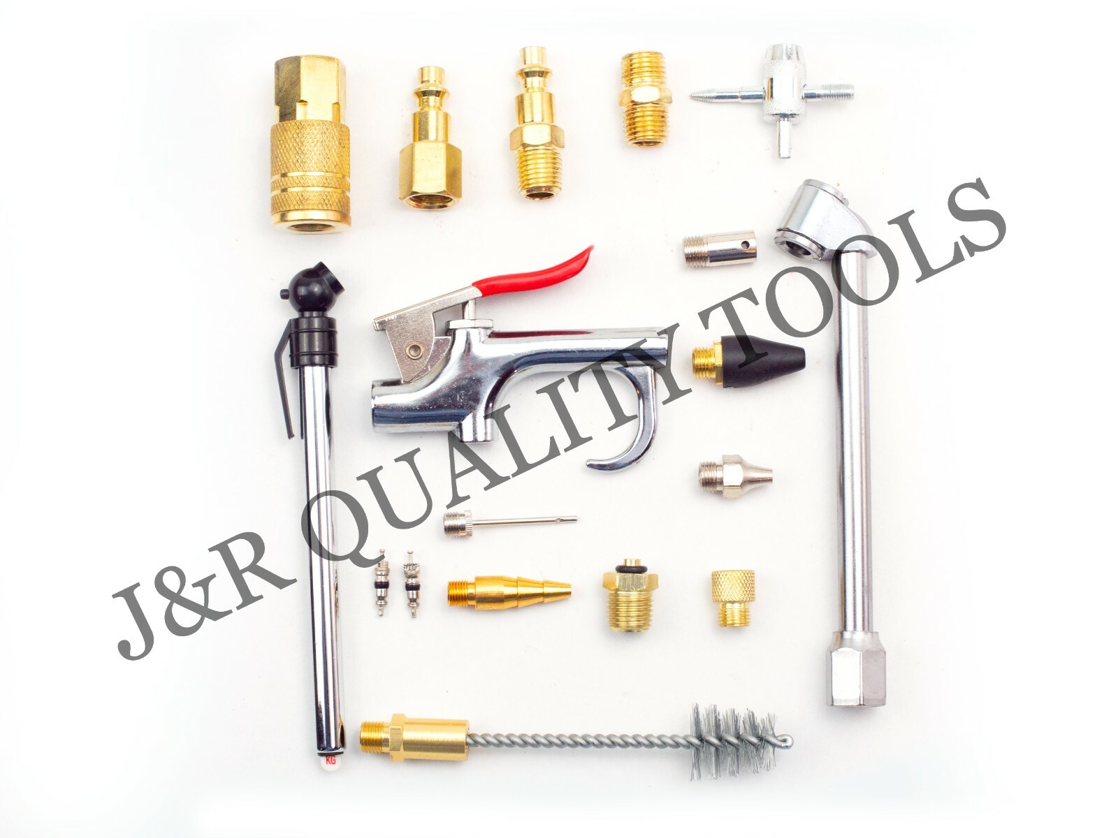 18PC AIR TOOL ACCESSORY KIT,BLOW GUN,RUBBER NOZZLE,TIRE CHUCK,COUPLERS