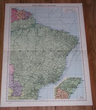 1940 ORIGINAL VINTAGE WWII MAP OF BRAZIL / SOUTH AMERICA