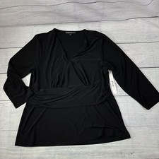 Preston and York P & Y Rich Black Top Blouse 3/4 sleeve V Neck Sz XL Formal