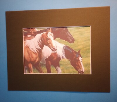 8'' x 10'' Matted 5'' x 7'' Print of Painting of Small Herd Wild Horses - Palomino