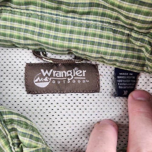 Wrangler Shirt Mens XL Work wear Green Button Tech Lightweight Fishing Outdoors - Afbeelding 3 van 7