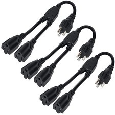 3-Prong Y Splitter Power Extension Cord 1 FT 16AWG 13A - Heavy Duty for Indoor