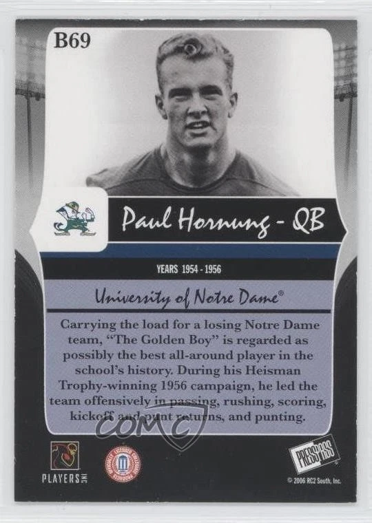 2006 Press Pass Legends Bronze /999 Paul Hornung #B69 HOF - Image 2 of 2