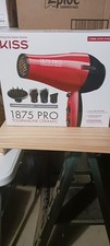 Kiss 1875 PRO Tourmaline Ceramic Hair Dryer Red Diffuser Ionic 4 Attachments NEW