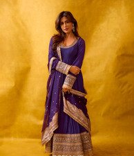 Bollywood Style Purple Chinnon Silk Salwar Kameez With Dupatta For Women