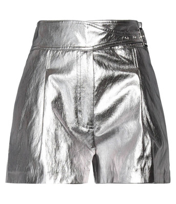 Luxuriöse Designer-Shorts von Twinset Milano in exklusiver Silber-Metallic-Leder