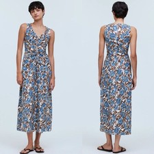 NWT Madewell Floral Sleeveless V-Neck Midi Dress Sz 2 Blue Brown Cutout