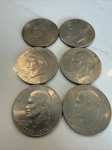 Lot of 6 Bicentennial Eisenhower One Dollar Coins (1776-1976) Ike Dollars