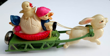 EASTER BUNNY CART OCCUPIED JAPAN CELLULOID TIN WIND UP TOY 1940s