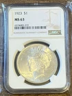 1923 SILVER Peace Dollar NGC MS63