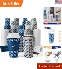 16 oz Coffee Cups with Lids 100 Pack, Disposable Hot Paper Coffee Cups with L...