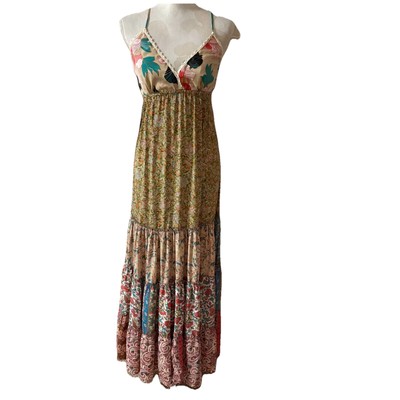 Karma Highway Womens One Size Boho Festival Floral Strappy Halter Maxi Dress
