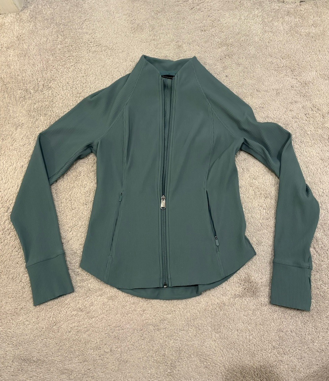 Athleta Teal Ribbed Salutation Jacket Petite Small - image 1