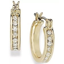 Gold Tone Mini Hoop Earrings Chic Women's Fashion Stylish Trendy Crystal NWT