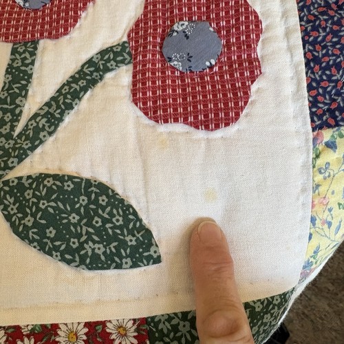 Vintage Floral Quilt Bed Couch Queen Reversible 87x98" Scalloped Edge Cotton - Picture 7 of 19
