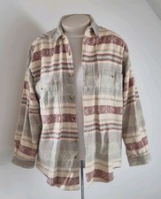 Herren Flanell Hemd gemustert beige Gr. M/50 100% Baumwolle 