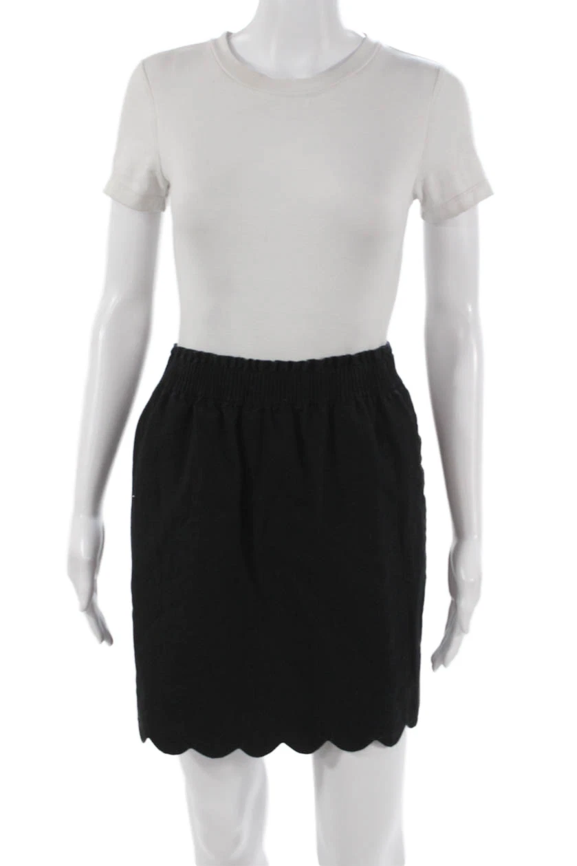 J Crew Womens Straight Pencil Skirt Black Linen Short Pull On Size 12