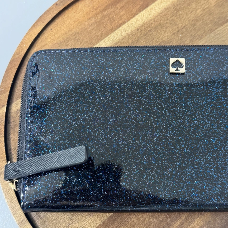 Cartera Kate Spade Brillo Cremallera Alrededor Negra Brillante Foto 2 de 4
