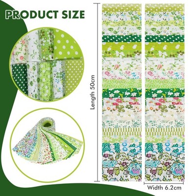 40x Green Cotton Quilting Fabric Strips Pre-Cut Floral Patterns for Patchwork