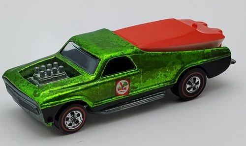 VTG 1969 Hot Wheels Redline Seasider Green w/ Boat USA Base