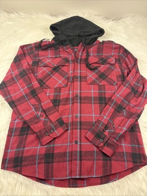 Trinity Coast Men s M Red Plaid Hooded Flannel Shirt Jacket Cotton