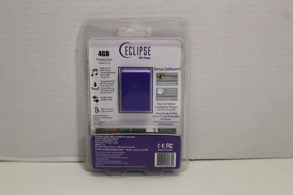 NEW Eclipse 4GB MP3 AUDIO Player PURPLE CLIP HOLDS UP TO 2000 SONGS NOS - Image 2 of 4