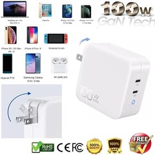 100W GaN USB-C Charger 2-Port Foldable Fast Wall Power Adapter for Laptop,iPhone