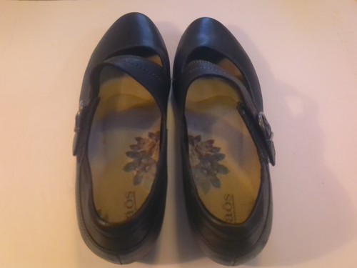 Taos Leather Mary Jane Wedge Heel Comfort Shoes 13802 BLACK 10 Hook & Loop - Picture 3 of 4