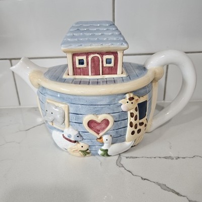 Vintage Ceramic Noah s Ark Teapot Certified International By Susan Winget