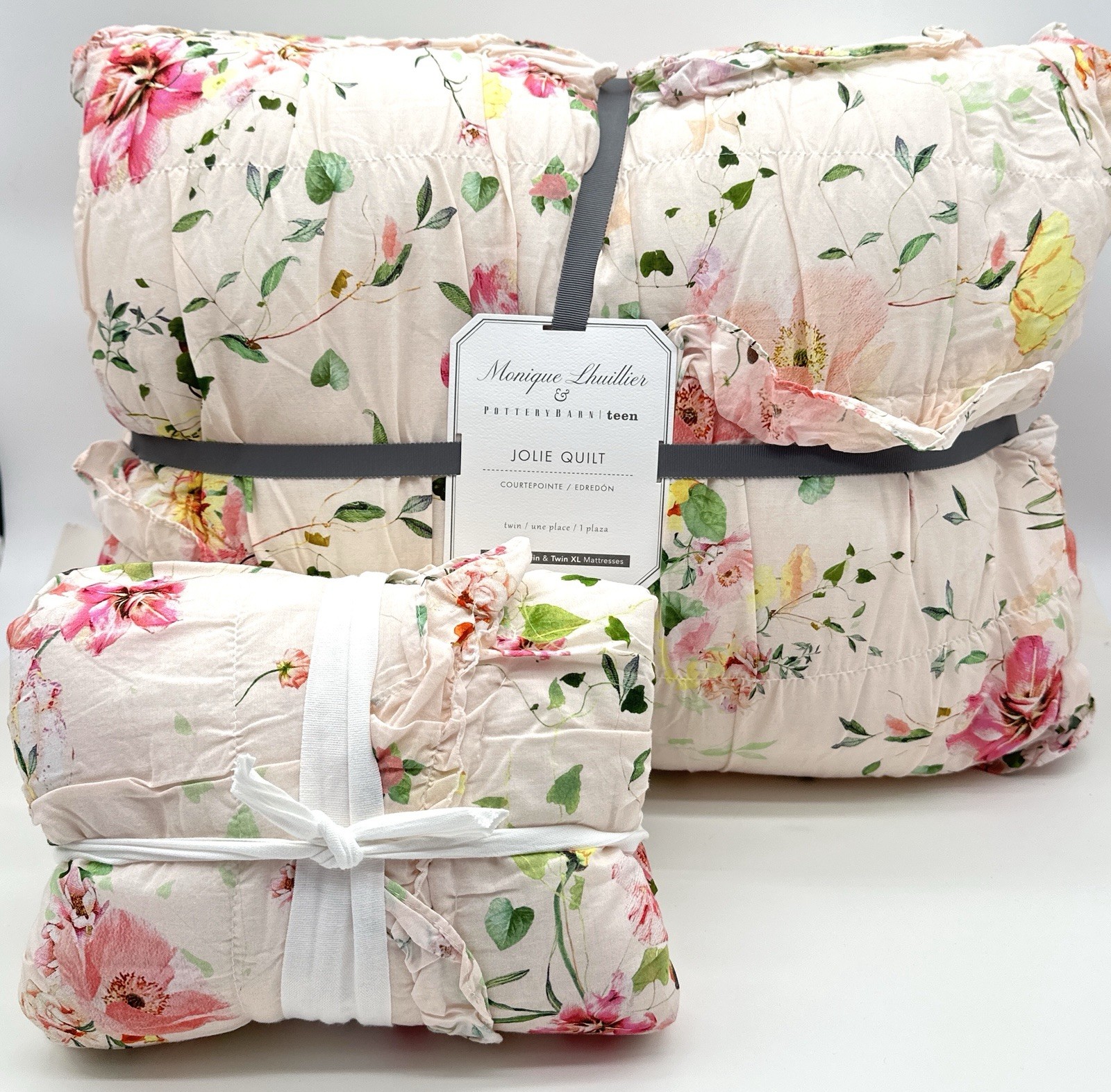 Pottery Barn Monique Lhuillier Jolie Floral  Quilt~Twin + 1 Sham~Pink~New