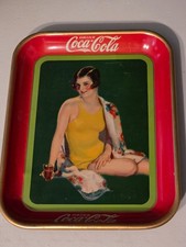 Vintage Coca-Cola Metal Serving Tray 1929 Bathing Beauty Yellow Swimsuit Coke