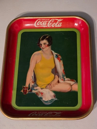 Vintage Coca-Cola Metal Serving Tray 1929 Bathing Beauty Yellow Swimsuit Coke