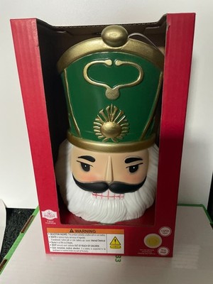 Nutcracker Blow Mold 14'' Holiday Time Light Up Christmas Tree Topper Green Hat