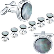 Mens Mother of Pearl Cufflinks and Studs Set for Tuxedo Shirt Studs for Men with