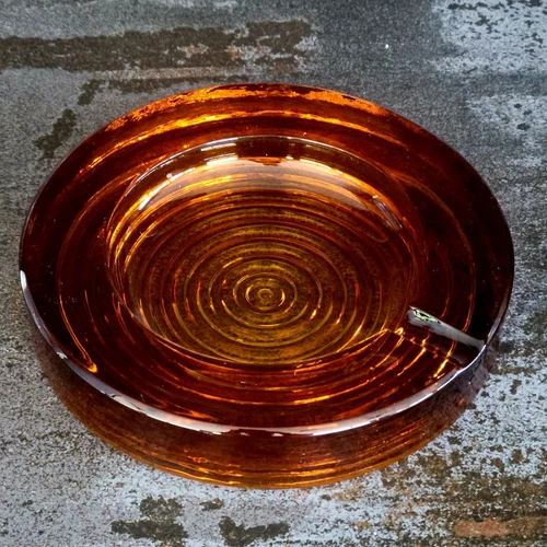 Vintage Blenko Amber Glass Ashtray Circular MCM Retro Heavy •read