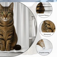 Cute Cat Shower Curtain for Animal Lovers, Waterproof Fabric